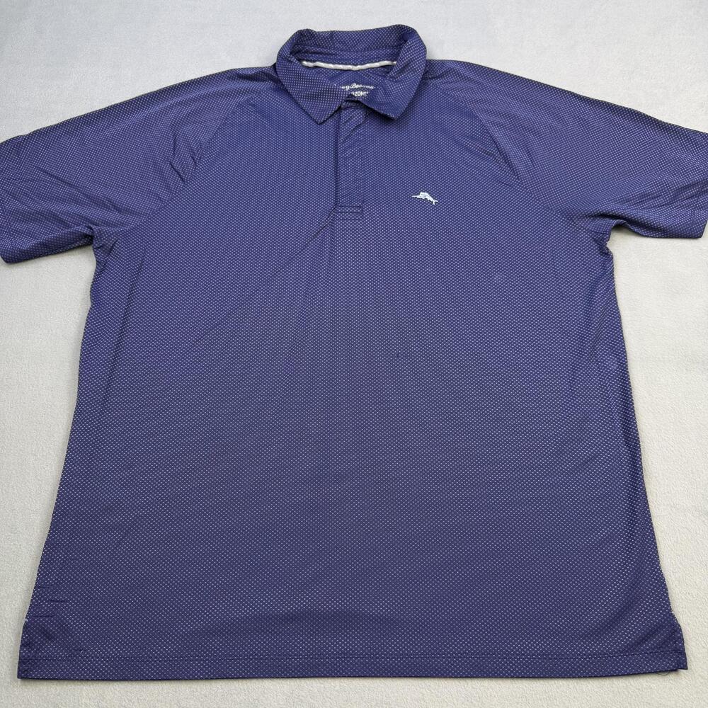 Tommy Bahama Polo Shirt Mens XL Blue Geometric IslandZone Stretch Performance